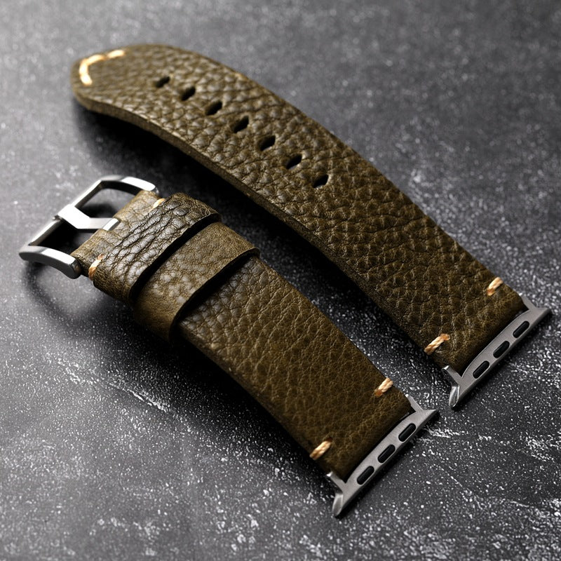 ArmyGreen Pebbled Leather Strap For  Apple Watch