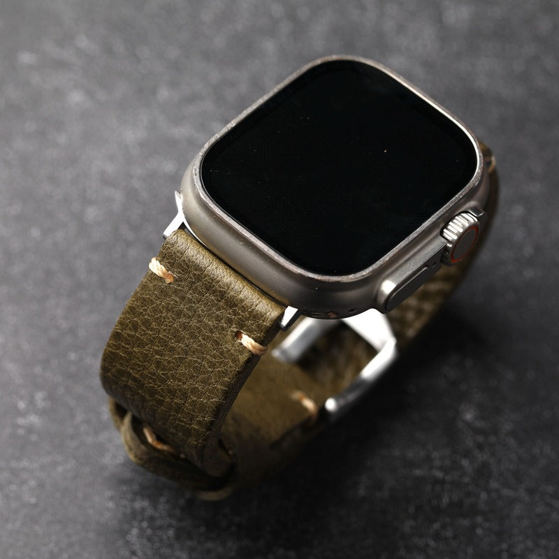 Armeegrünes genarbtes Lederarmband für die Apple Watch