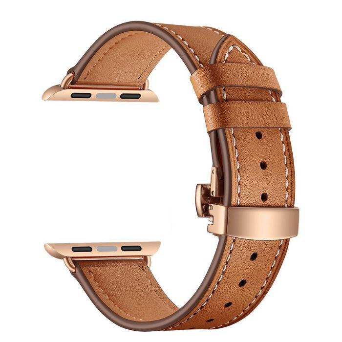 Apple Watch leather strap with white stitching - genuine leather Brown