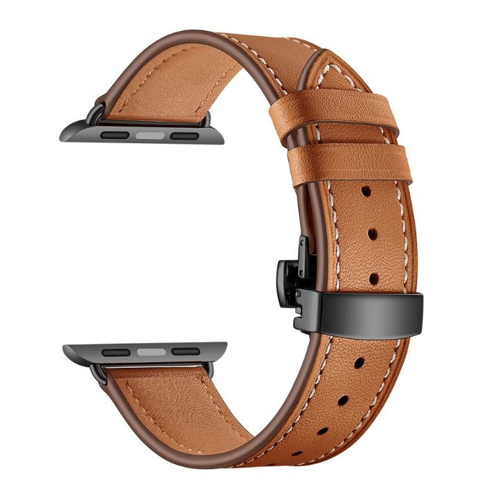 Apple Watch leather strap with white stitching - genuine leather Brown