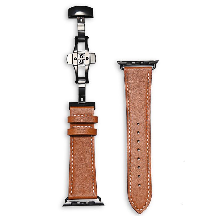 Apple Watch leather strap with white stitching - genuine leather Brown