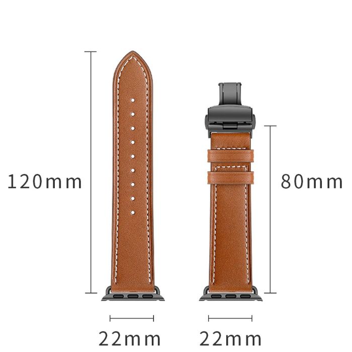 Apple Watch leather strap with white stitching - genuine leather Brown