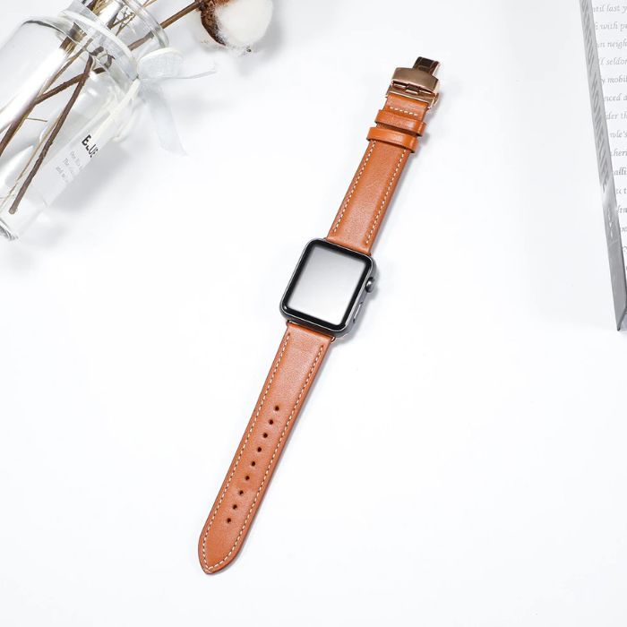 Apple Watch leather strap with white stitching - genuine leather black