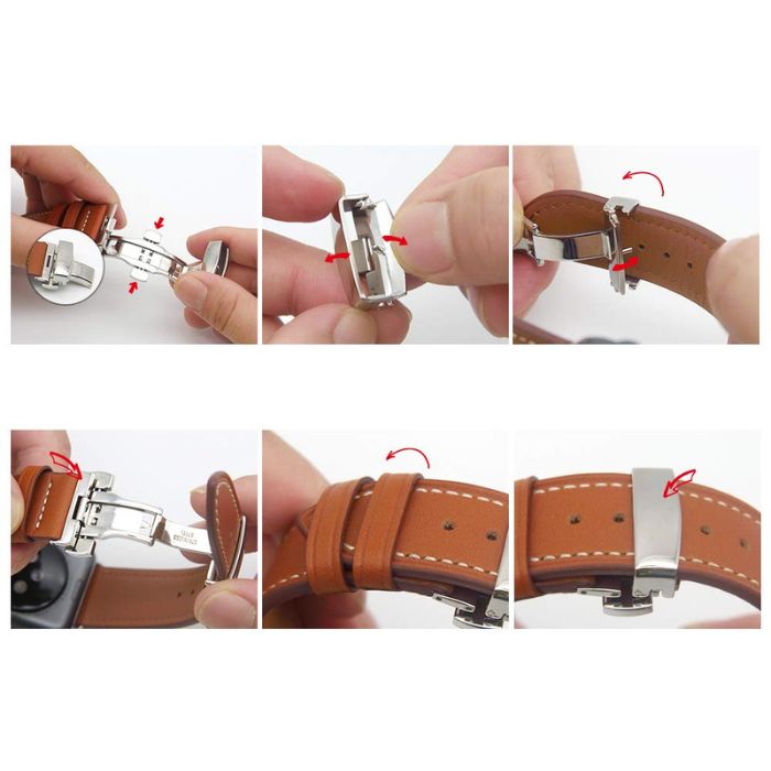 Apple Watch leather strap with white stitching - genuine leather Brown