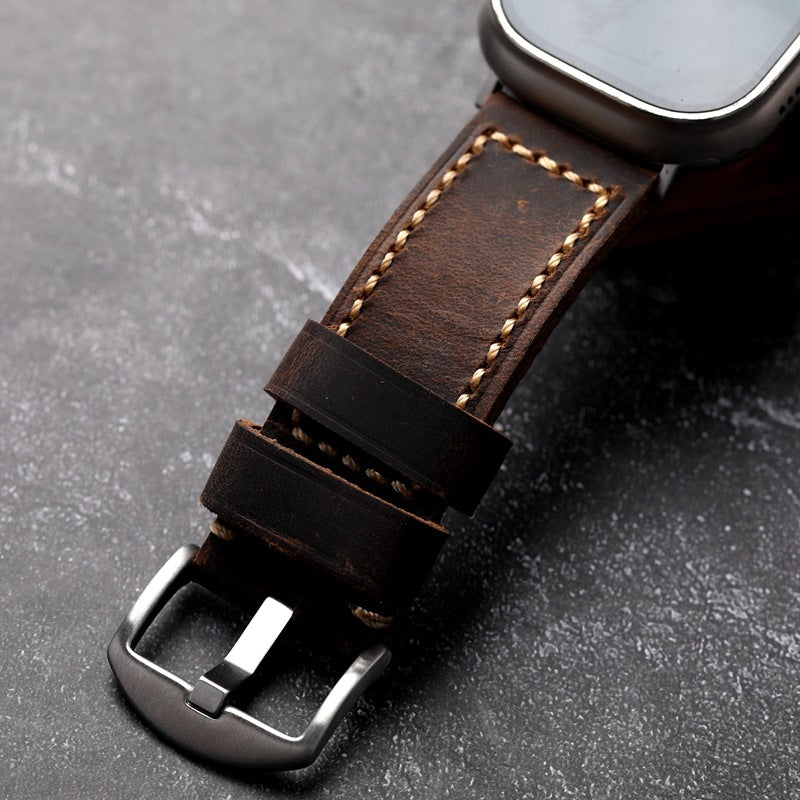 Walnut Brown Leather Band For Apple Watch