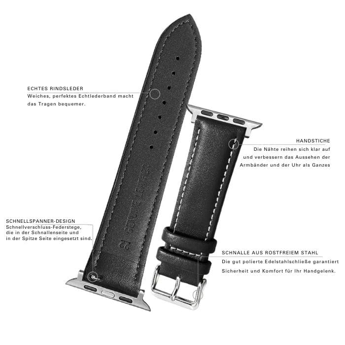 Apple Watch Leather Strap - Premium Leather Black