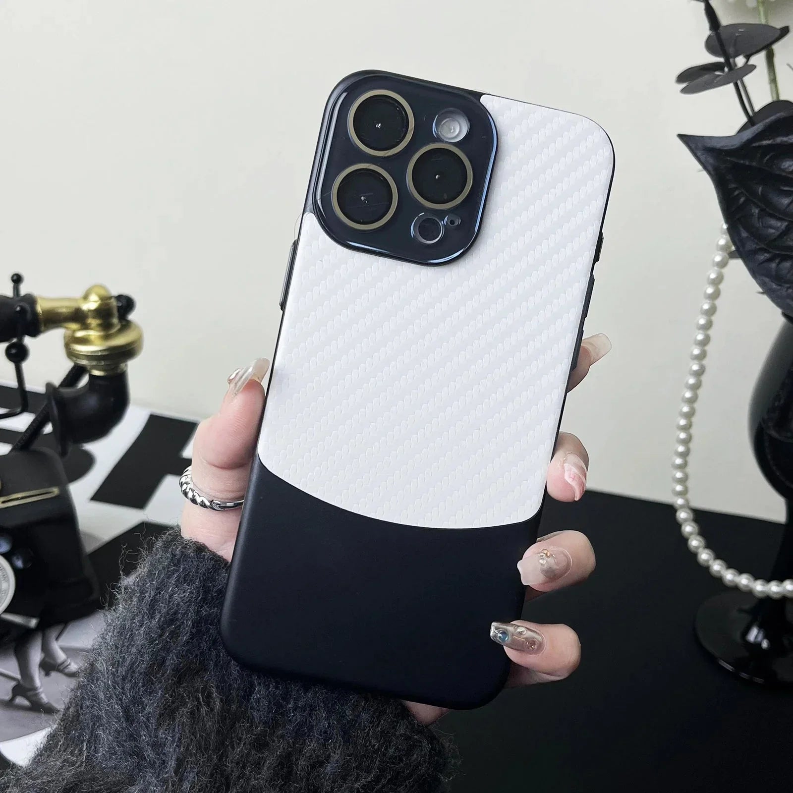 Funda para iPhone con lente de fibra de carbono binaria 