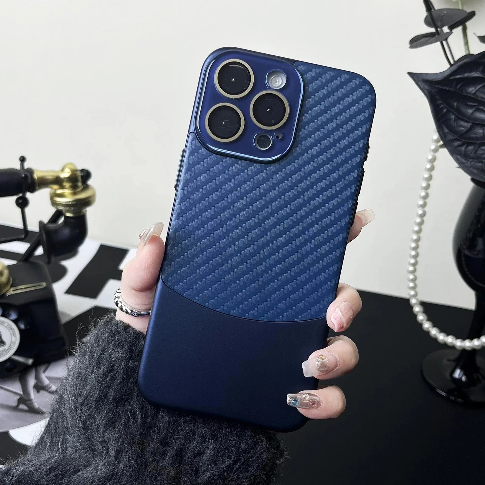 Funda para iPhone con lente de fibra de carbono binaria 