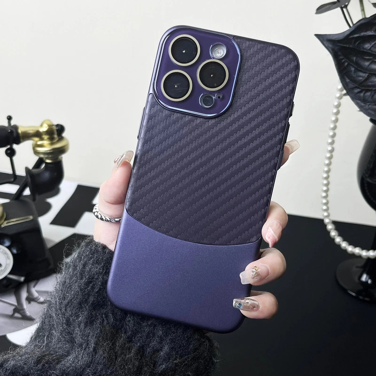 Funda para iPhone con lente de fibra de carbono binaria 