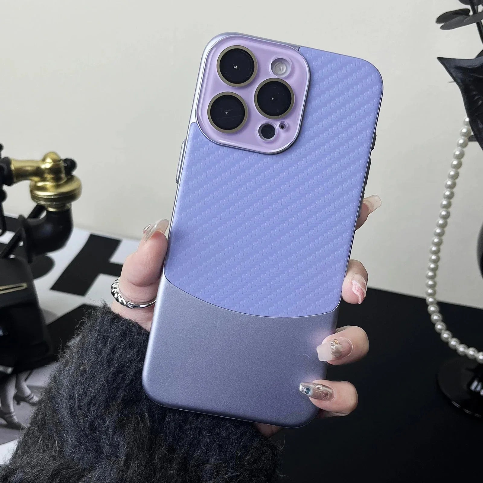 Funda para iPhone con lente de fibra de carbono binaria 