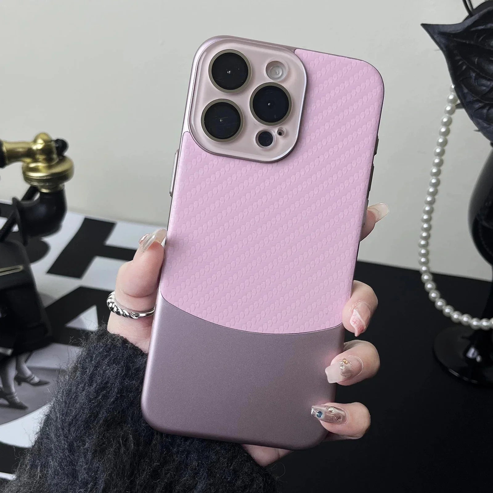 Funda para iPhone con lente de fibra de carbono binaria 