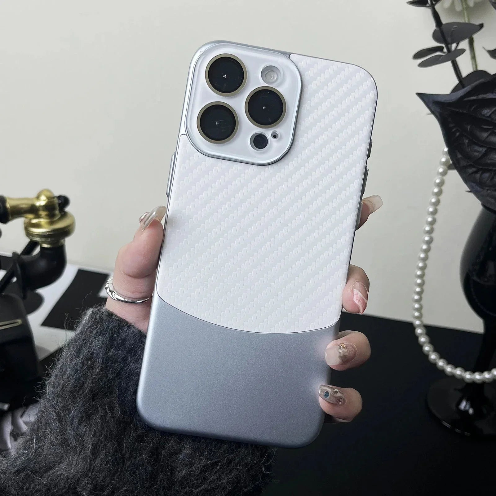 Funda para iPhone con lente de fibra de carbono binaria 