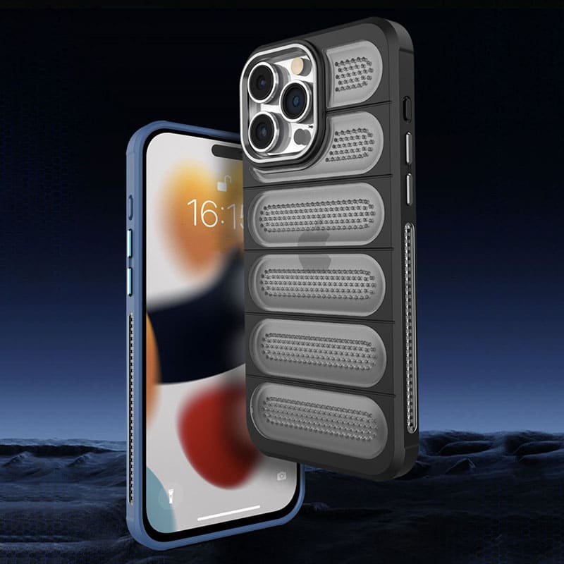 Funda de silicona para iPhone con disipación de calor y malla translúcida y transpirable