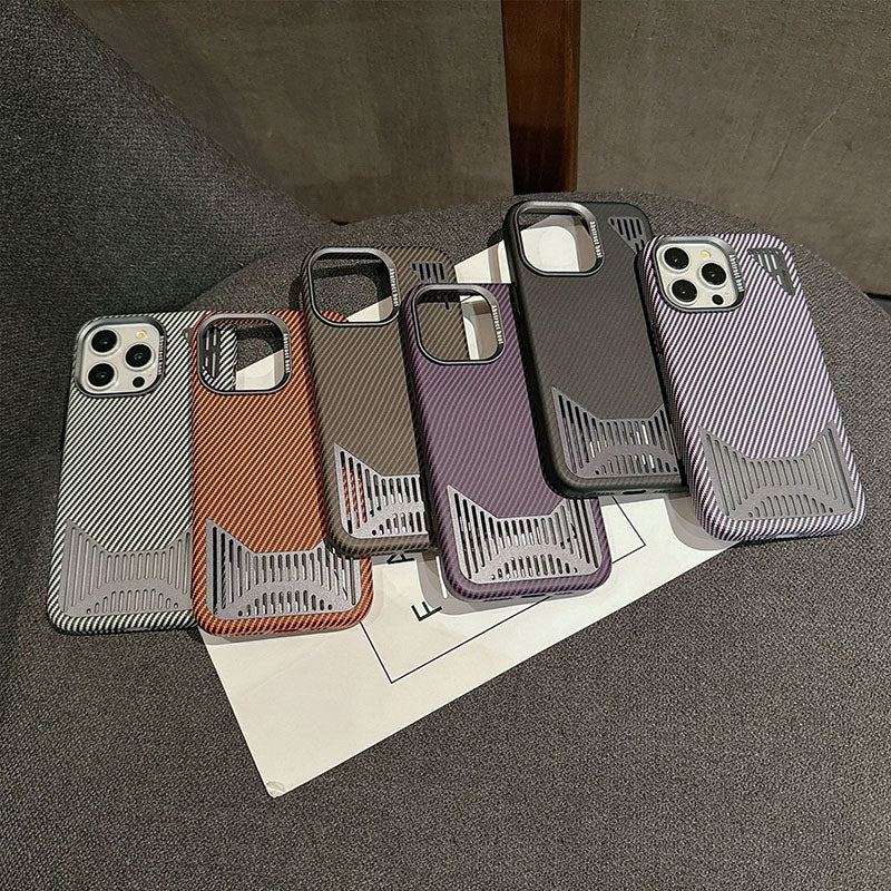 Funda para iPhone con disipación de calor magnética de aleación de aluminio y fibra de carbono