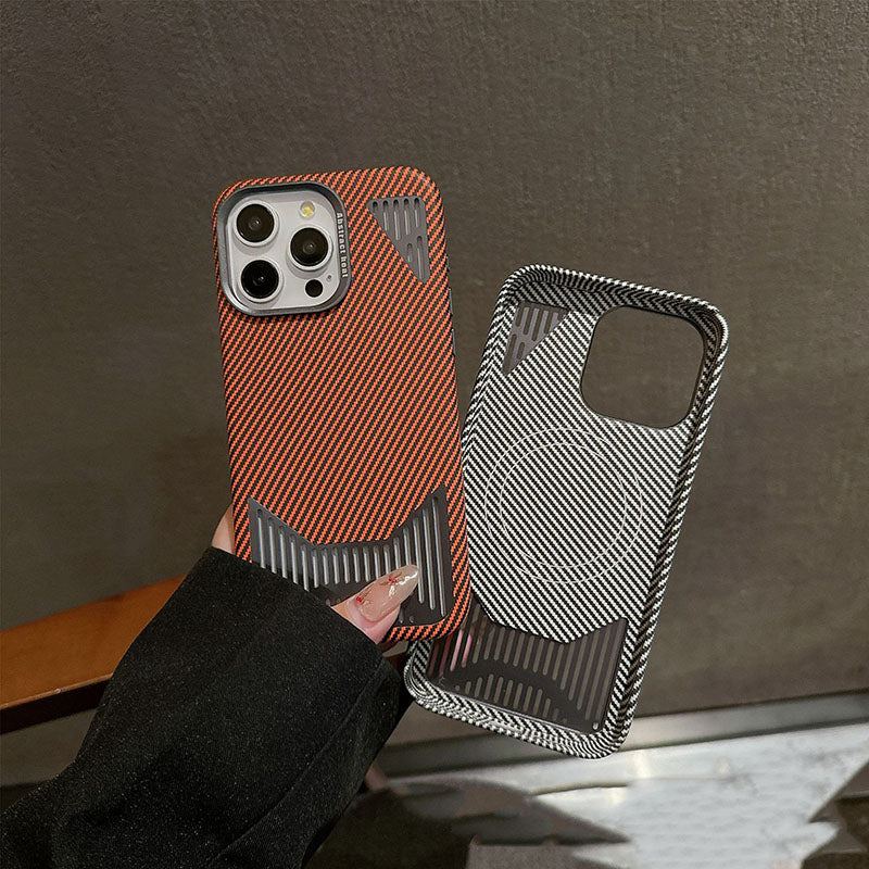 Funda para iPhone con disipación de calor magnética de aleación de aluminio y fibra de carbono