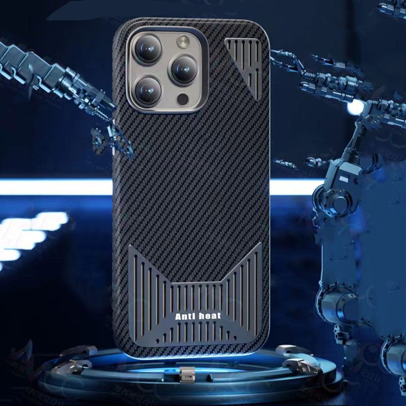 Funda para iPhone con disipación de calor magnética de aleación de aluminio y fibra de carbono