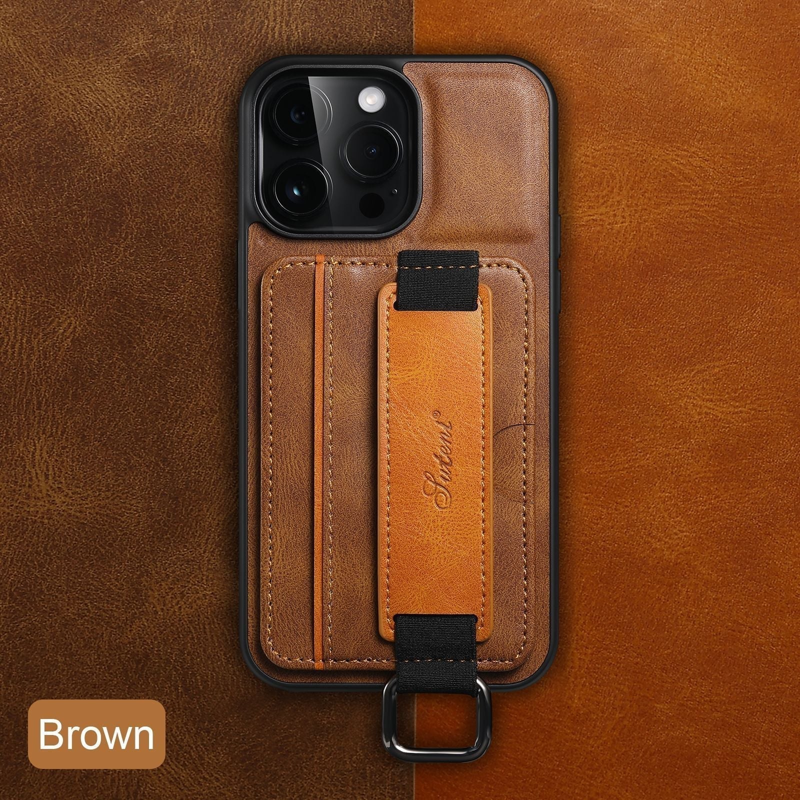 Funda de piel para iPhone con bolsillo para tarjetas y correa 