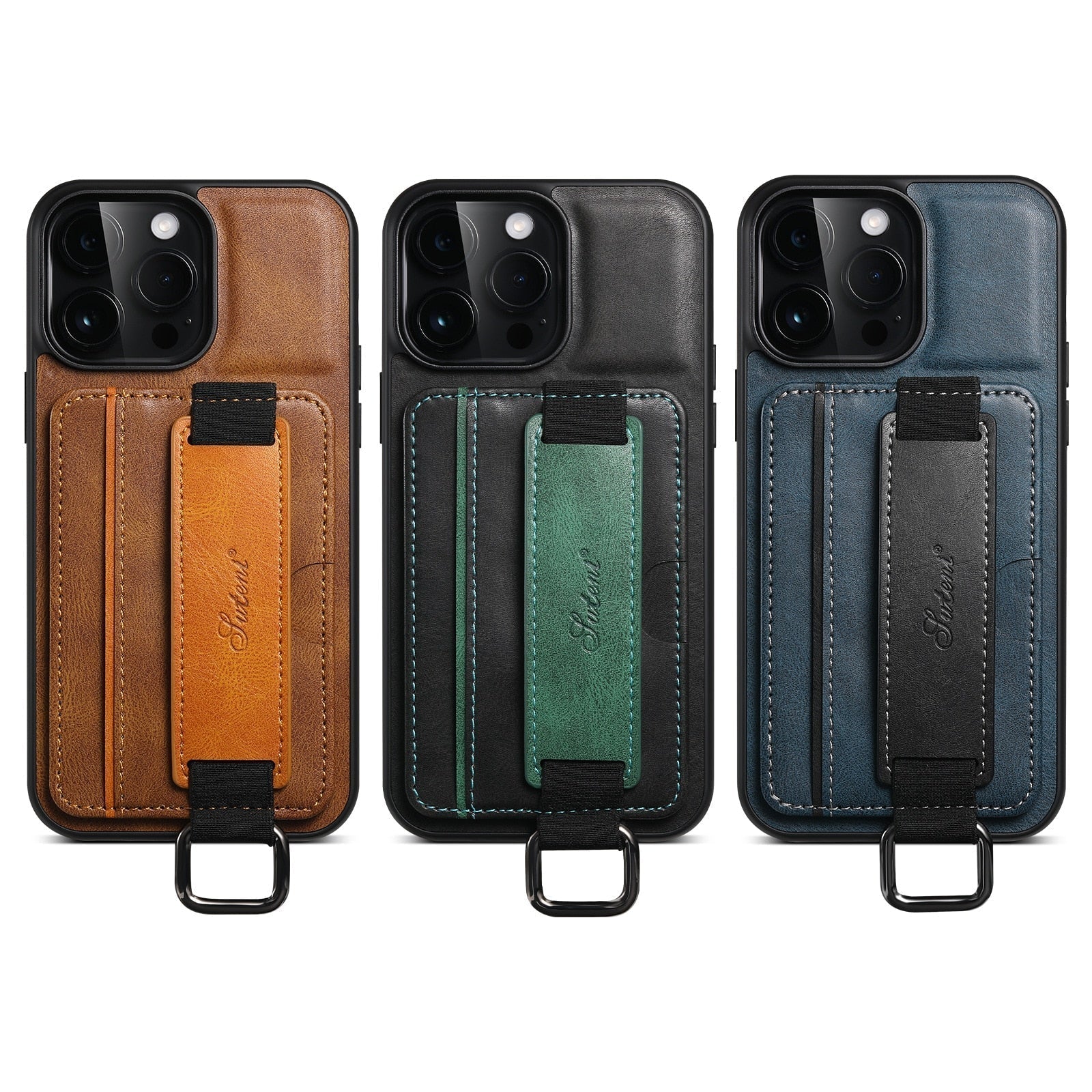 Card Pocket and Strap Leather iPhone Case