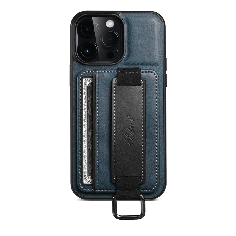 Card Pocket and Strap Leather iPhone Case