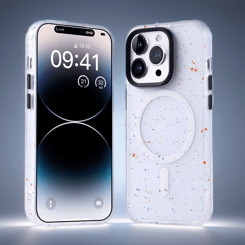 Transparente magnetische iPhone-Hülle mit Tintenspritzer-Motiv