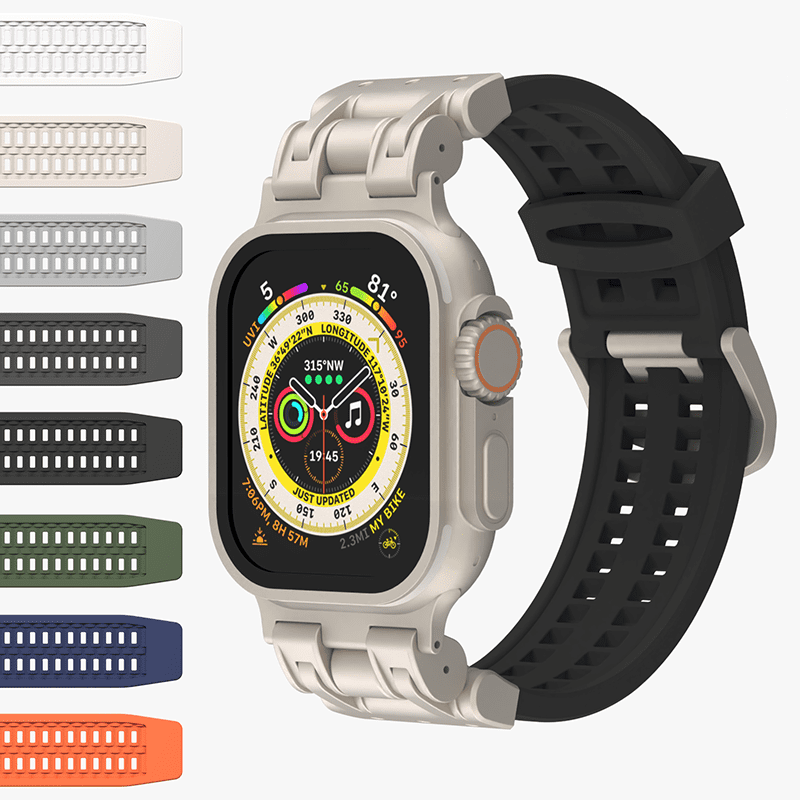 Silikonarmband mit Doppelschnalle und Anschluss aus Zinklegierung für die Apple Watch