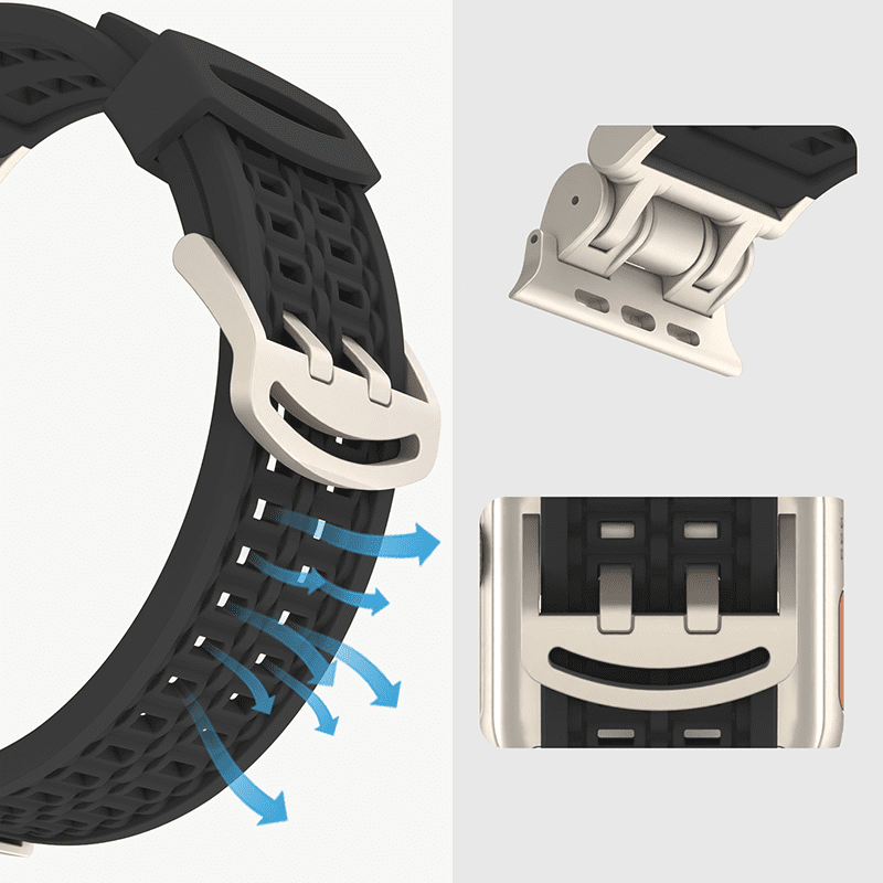 Silikonarmband mit Doppelschnalle und Anschluss aus Zinklegierung für die Apple Watch