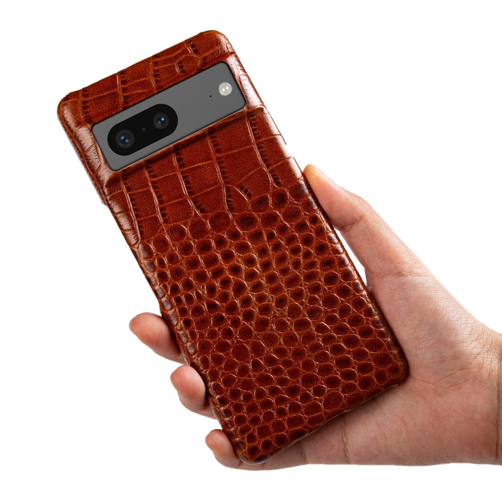 Funda para Google Pixel de piel auténtica de grano doble 