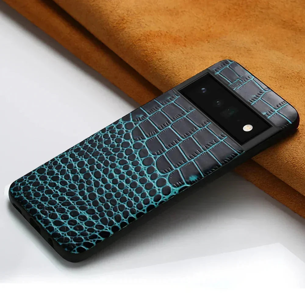 Funda para Google Pixel de piel auténtica de grano doble 