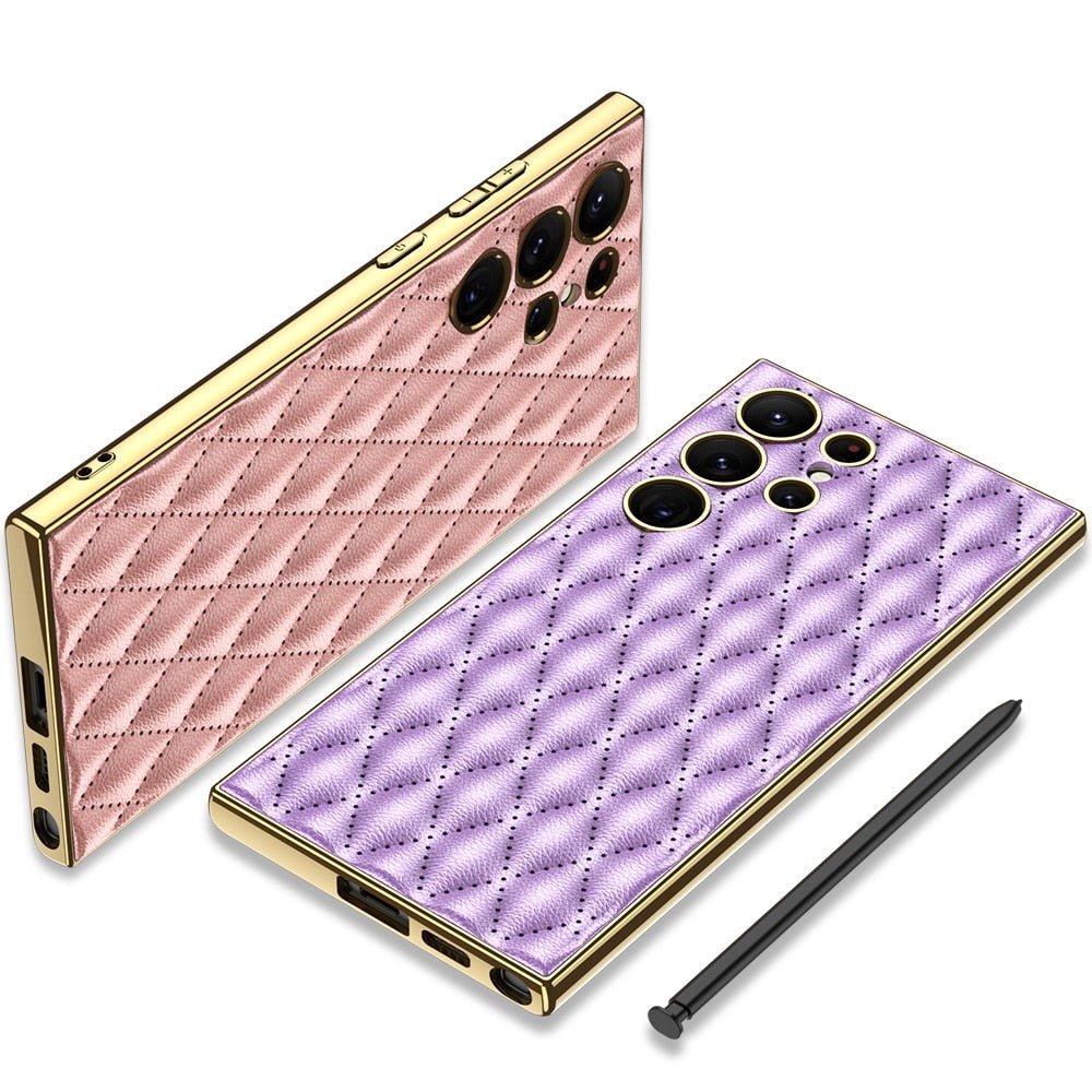 Funda Samsung de piel sintética con revestimiento de diamante galvanizado 