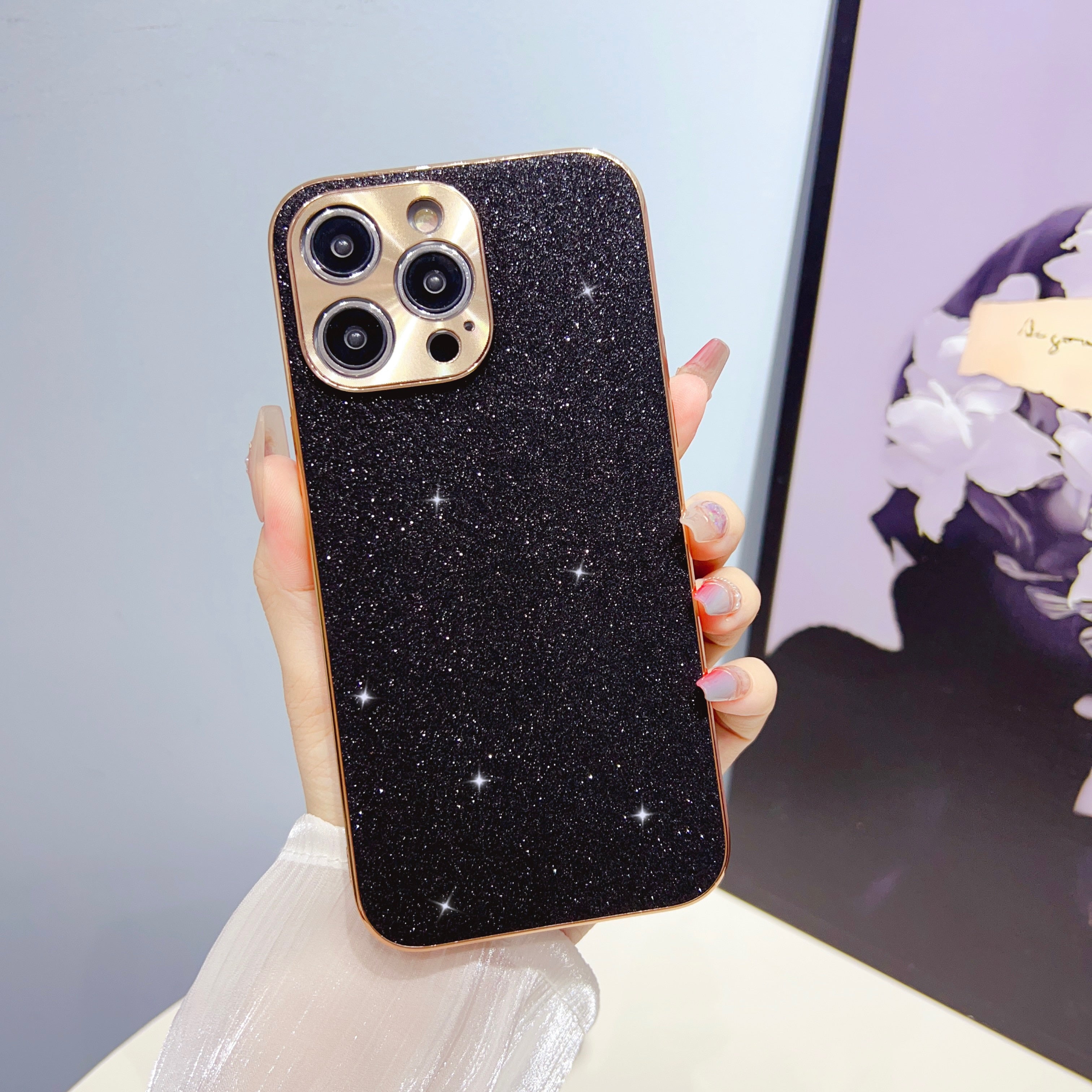 Funda para iPhone con gamuza galvanizada o purpurina 