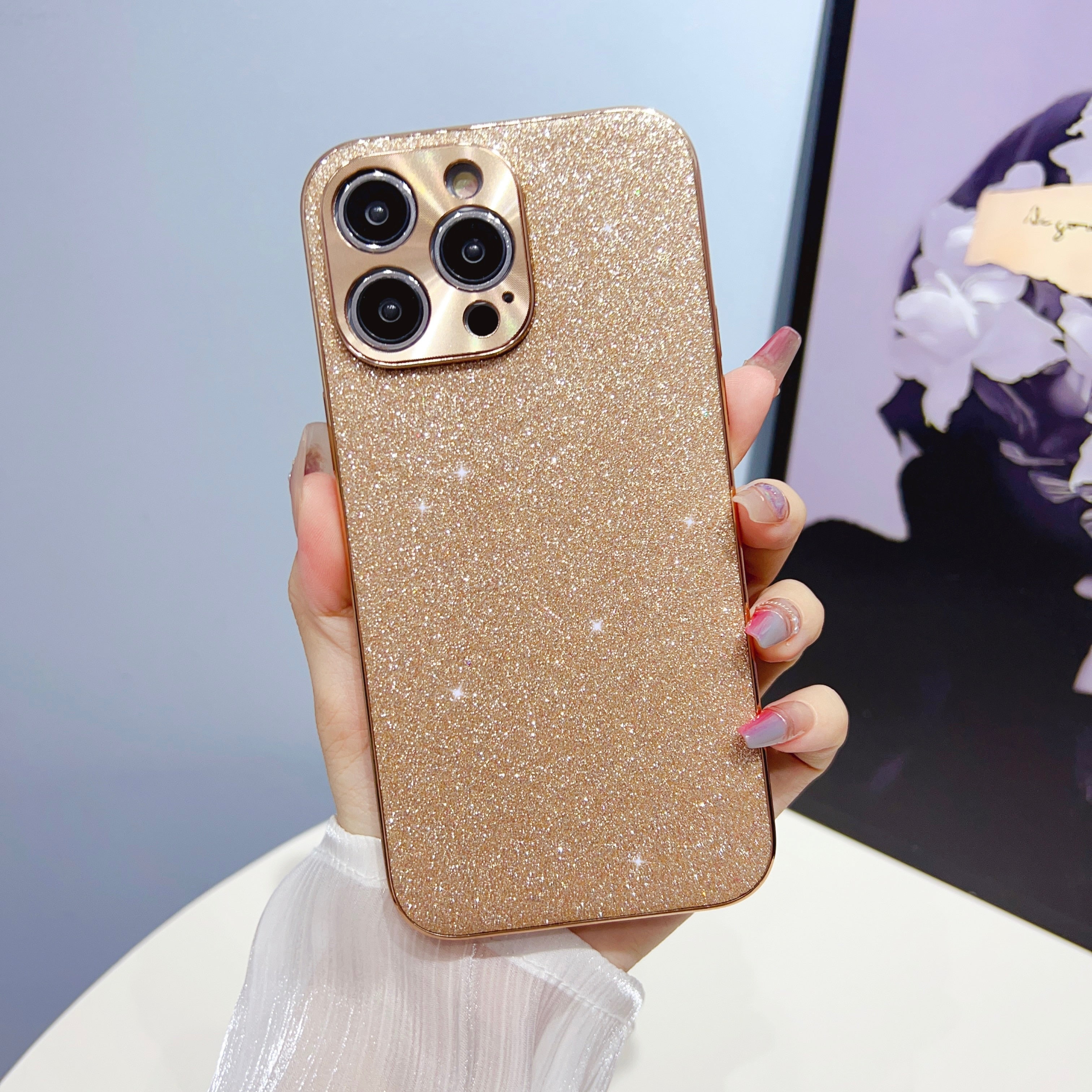 Funda para iPhone con gamuza galvanizada o purpurina 