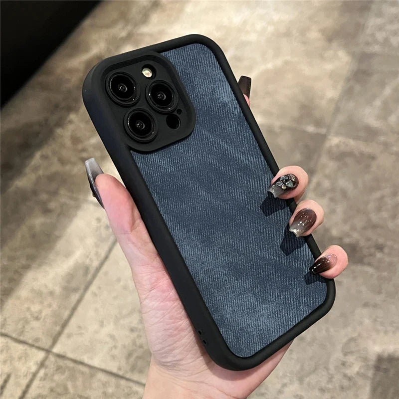 Denim Fabric Silicone Shockproof Case For iPhone