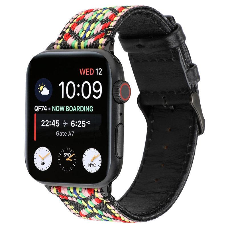 Echtes Leder-Nylon-Böhmisches Armband für Apple Watch