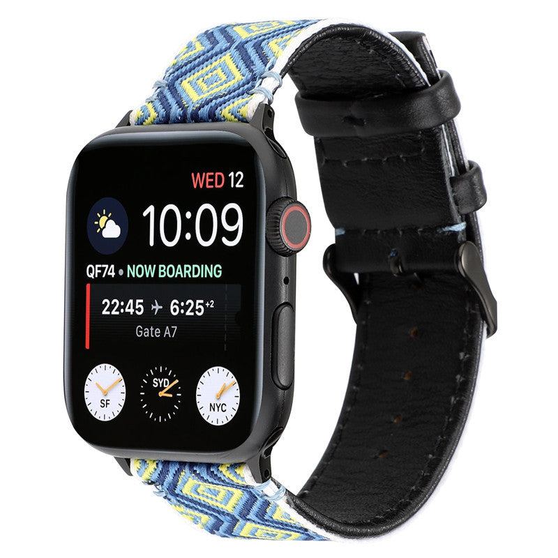 Echtes Leder-Nylon-Böhmisches Armband für Apple Watch