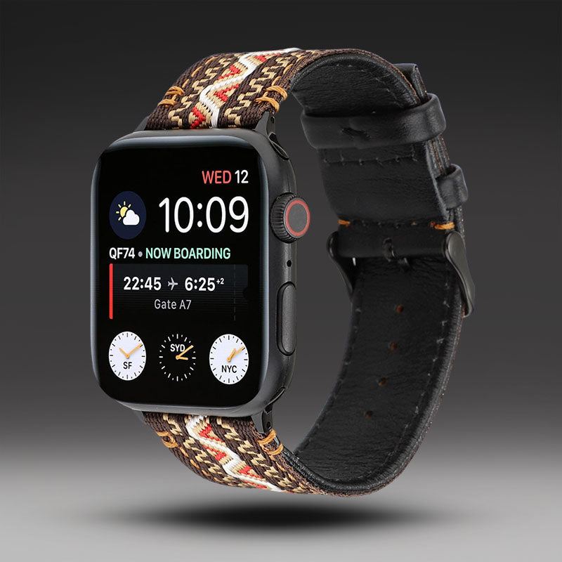 Echtes Leder-Nylon-Böhmisches Armband für Apple Watch