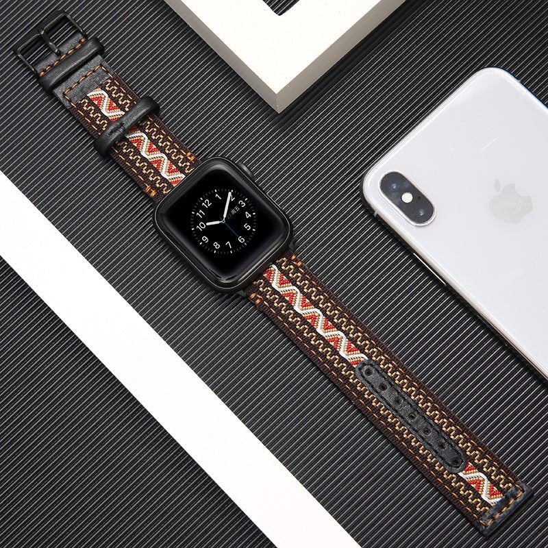 Echtes Leder-Nylon-Böhmisches Armband für Apple Watch