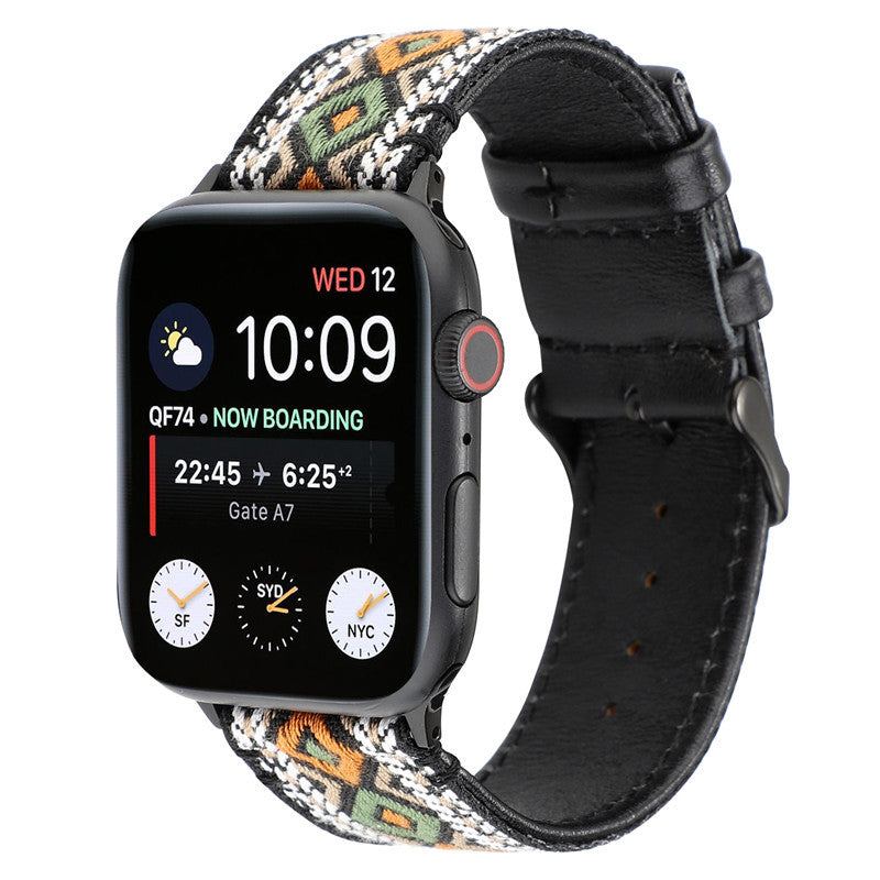 Echtes Leder-Nylon-Böhmisches Armband für Apple Watch