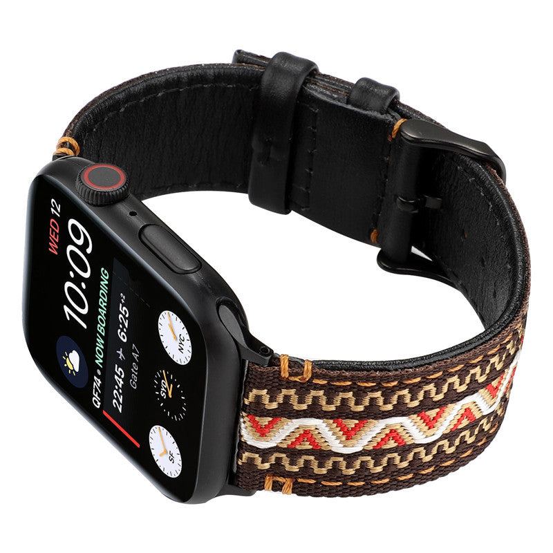 Echtes Leder-Nylon-Böhmisches Armband für Apple Watch