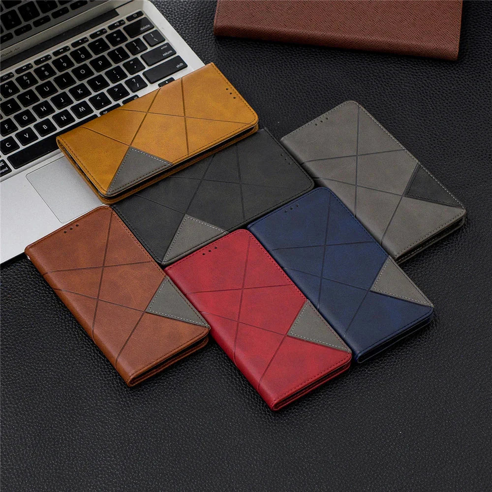 Geometrisches Leder Flip Wallet iPhone-Hülle 