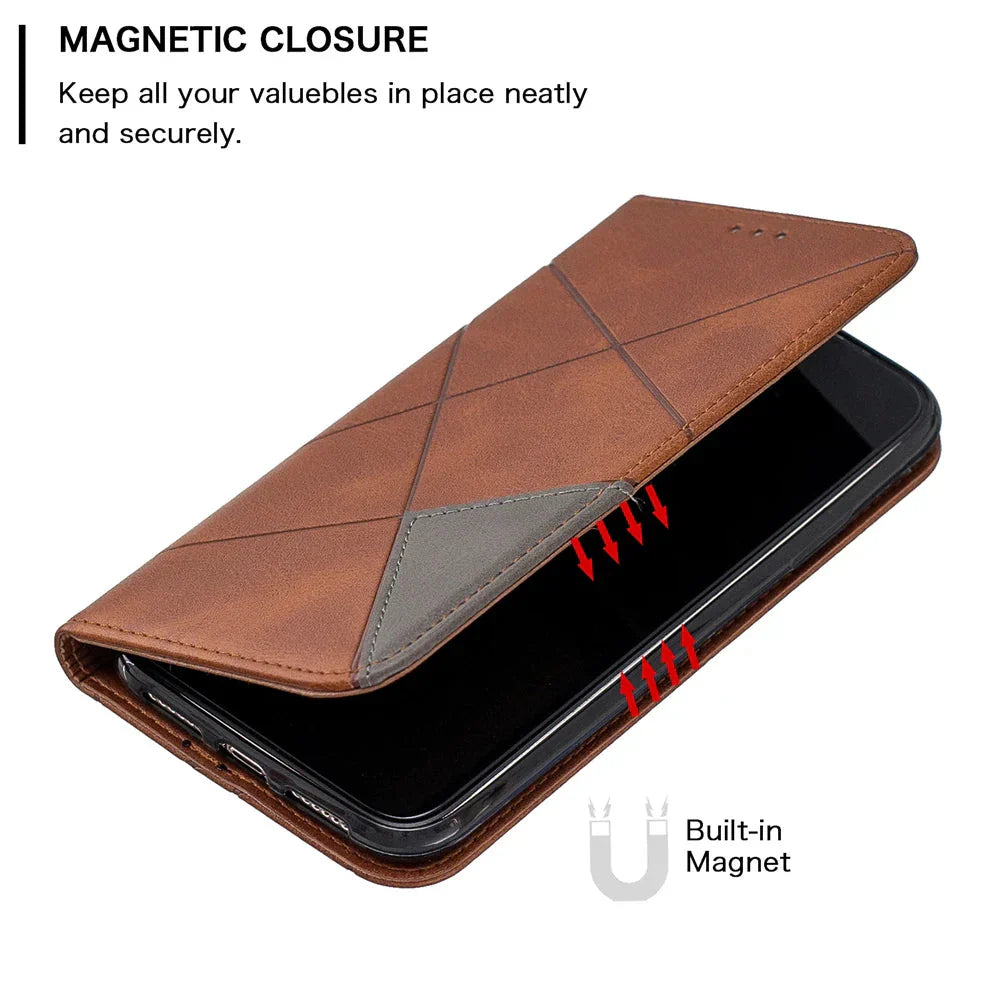 Geometrisches Leder Flip Wallet iPhone-Hülle 