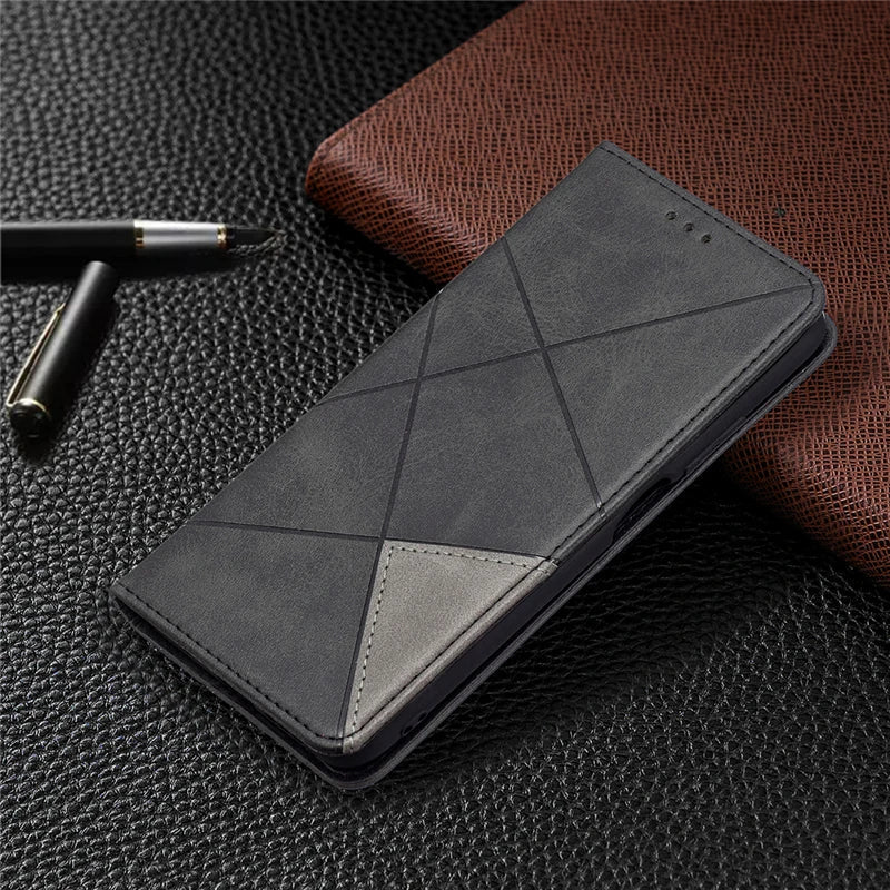 Geometrisches Leder Flip Wallet iPhone-Hülle 