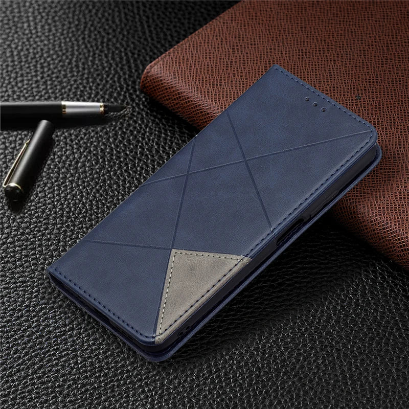 Geometrisches Leder Flip Wallet iPhone-Hülle 