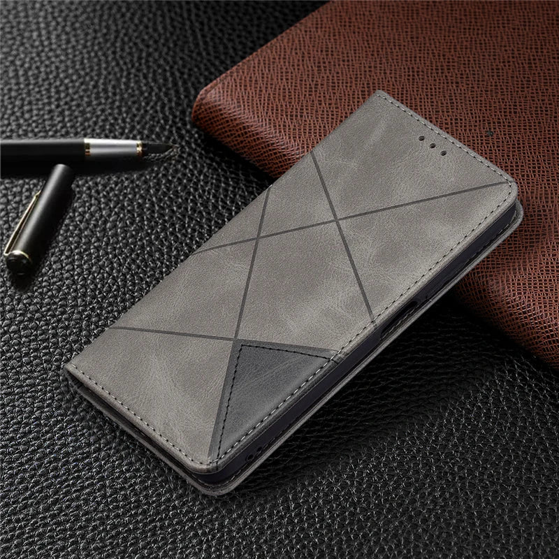 Geometrisches Leder Flip Wallet iPhone-Hülle 