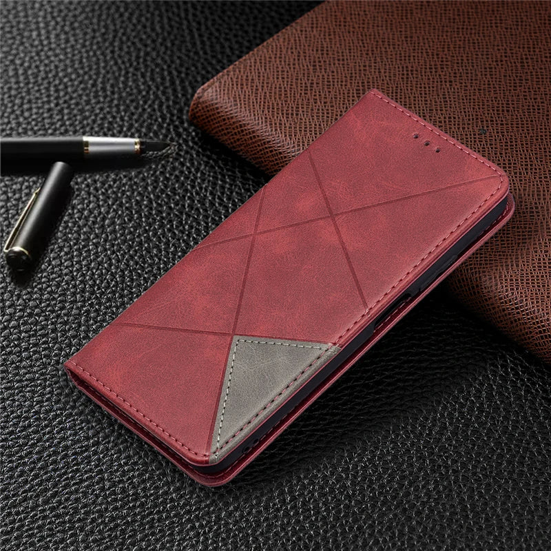 Geometrisches Leder Flip Wallet iPhone-Hülle 