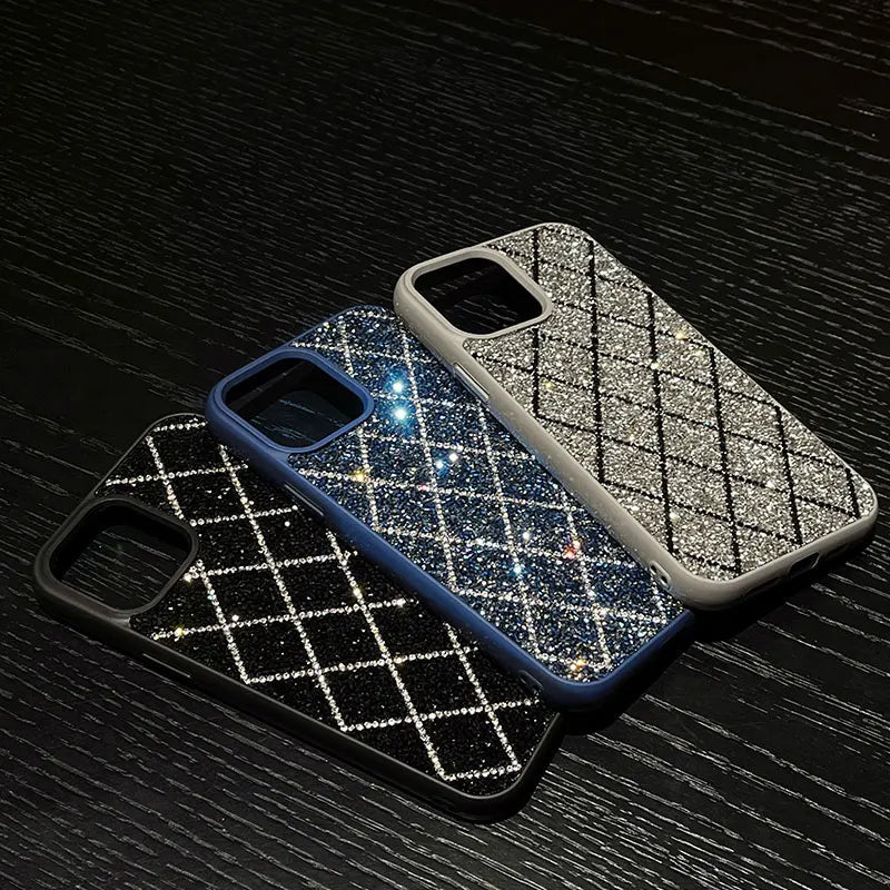 Funda para iPhone con purpurina y diamantes 