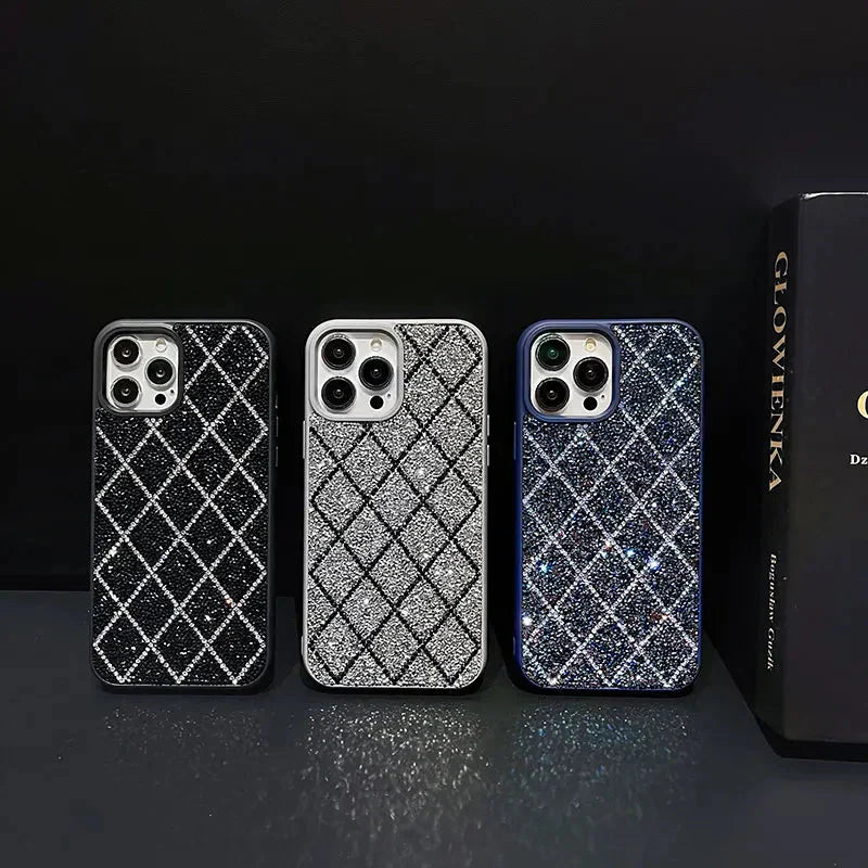 Funda para iPhone con purpurina y diamantes 