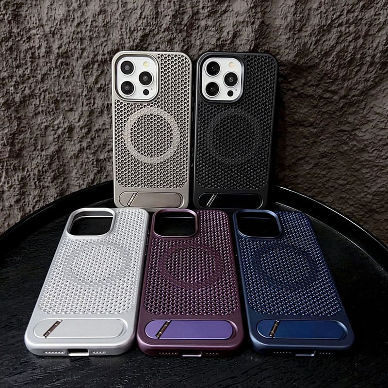 Funda magnética para iPhone con disipación de calor en forma de panal y soporte Magsafe