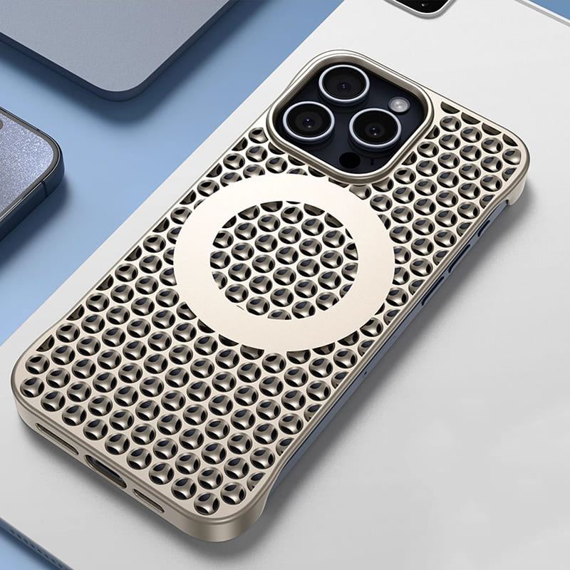 Funda magnética para iPhone sin marco, transpirable y con diseño inspirado en panales de abejas 