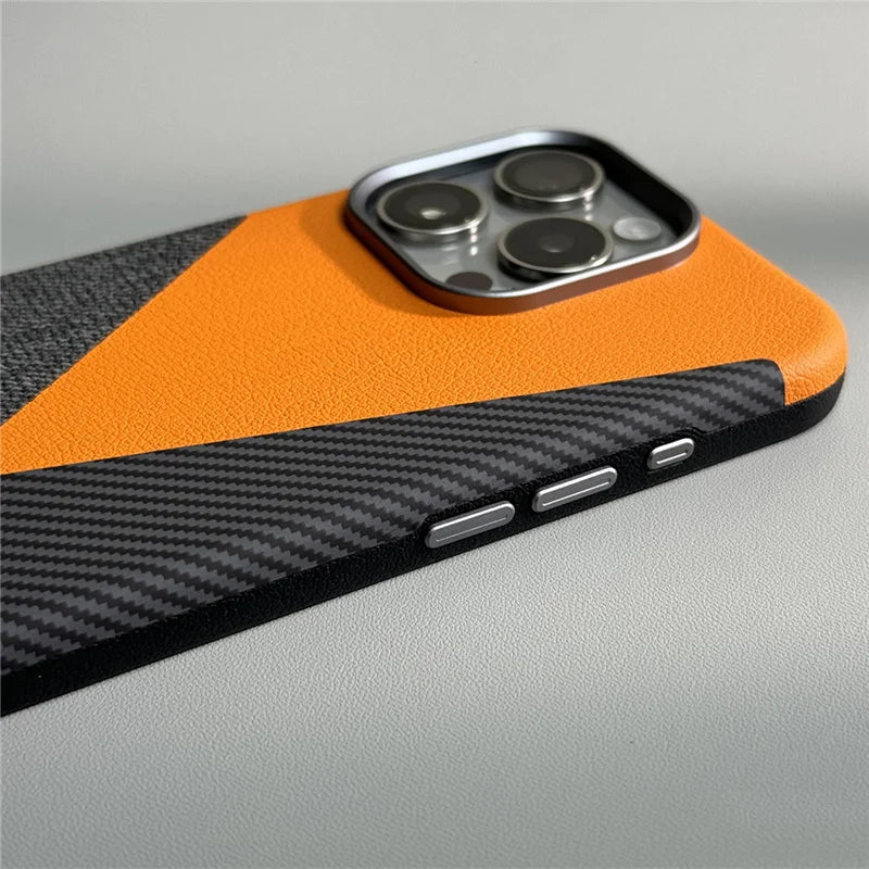 Funda para iPhone SpliceMash de cuero y tela de carbono 