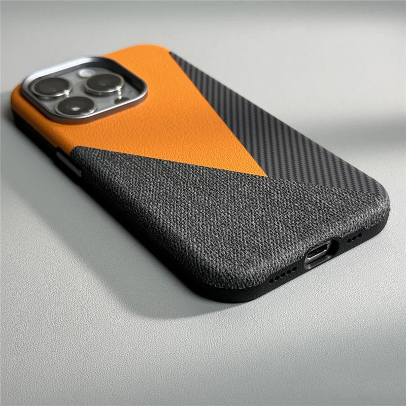 Funda para iPhone SpliceMash de cuero y tela de carbono 